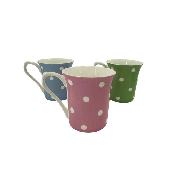 Cath Kidston Polka Dot Mugs Set Of 3 Multicolor Fine Bone China - Picture 1 of 8